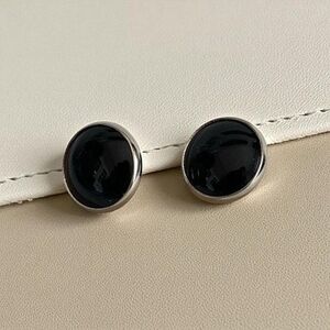 Pioneer Black Onyx 0.5" Cabochon Stud Cufflinks Mens Formal Accessories EXC